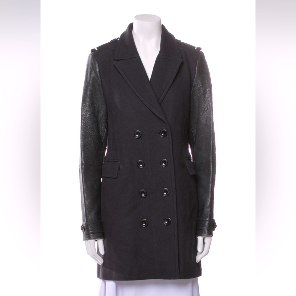 Burberry Peacoat with leather sleeves and trim